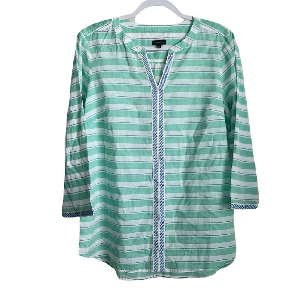Talbots Green Striped Cotton Top size L